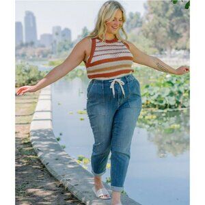 Judy Blue Clearwater Denim Jogger Jeans Womens 22W High Rise Drawstring Preppy